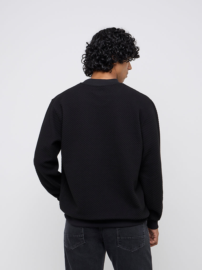 Ascot Black Ribbed Textured Relaxed-Fit Sweater