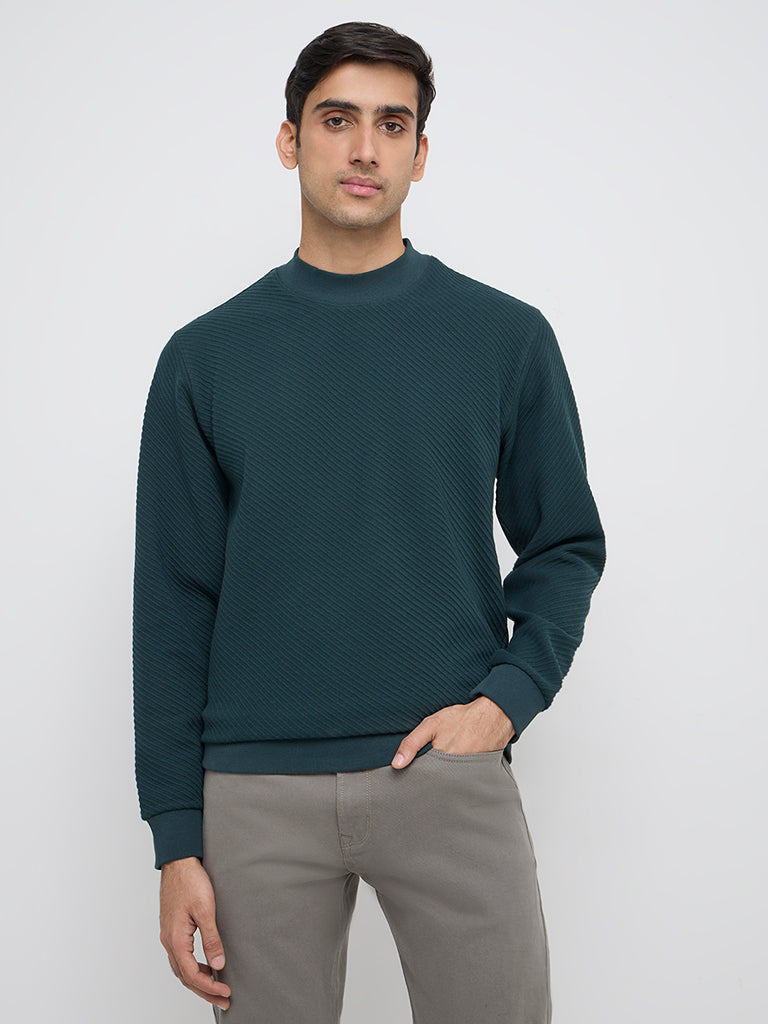 Ascot Dark Green Ribbed Textured Relaxed-Fit Sweater