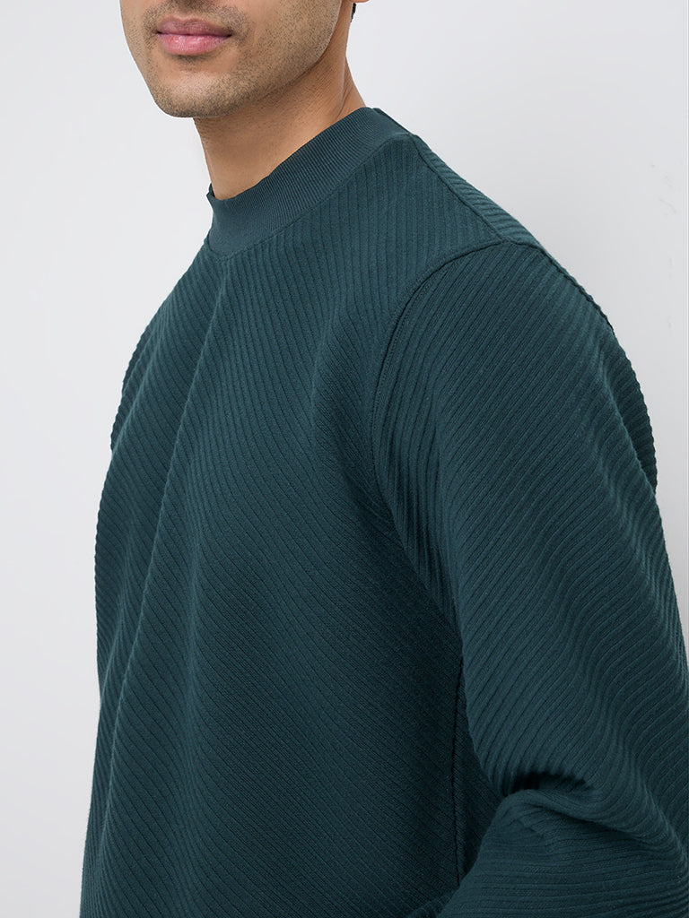 Ascot Dark Green Ribbed Textured Relaxed-Fit Sweater