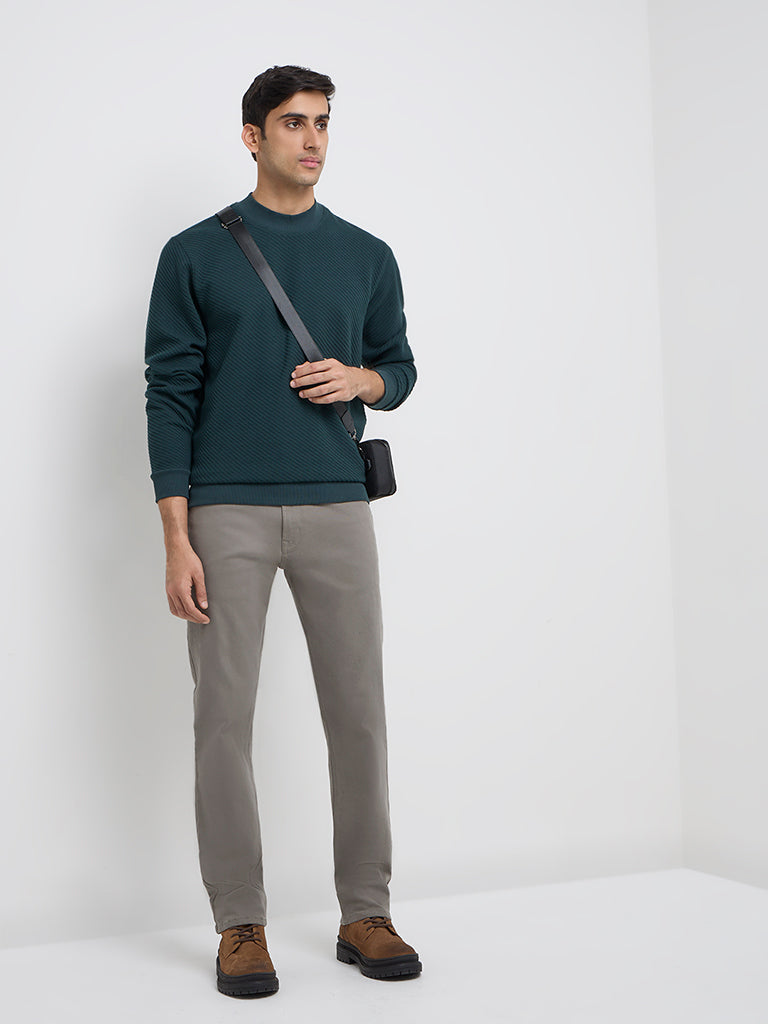 Ascot Dark Green Ribbed Textured Relaxed-Fit Sweater