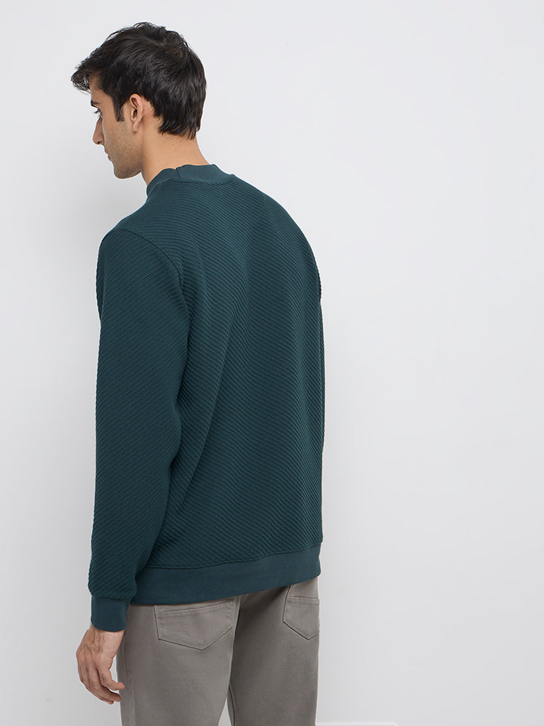 Ascot Dark Green Ribbed Textured Relaxed-Fit Sweater