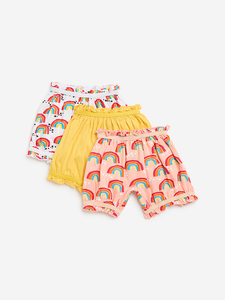 Y&F Kids Multicolour Rainbow Design Cotton Bloomers - Pack of 3