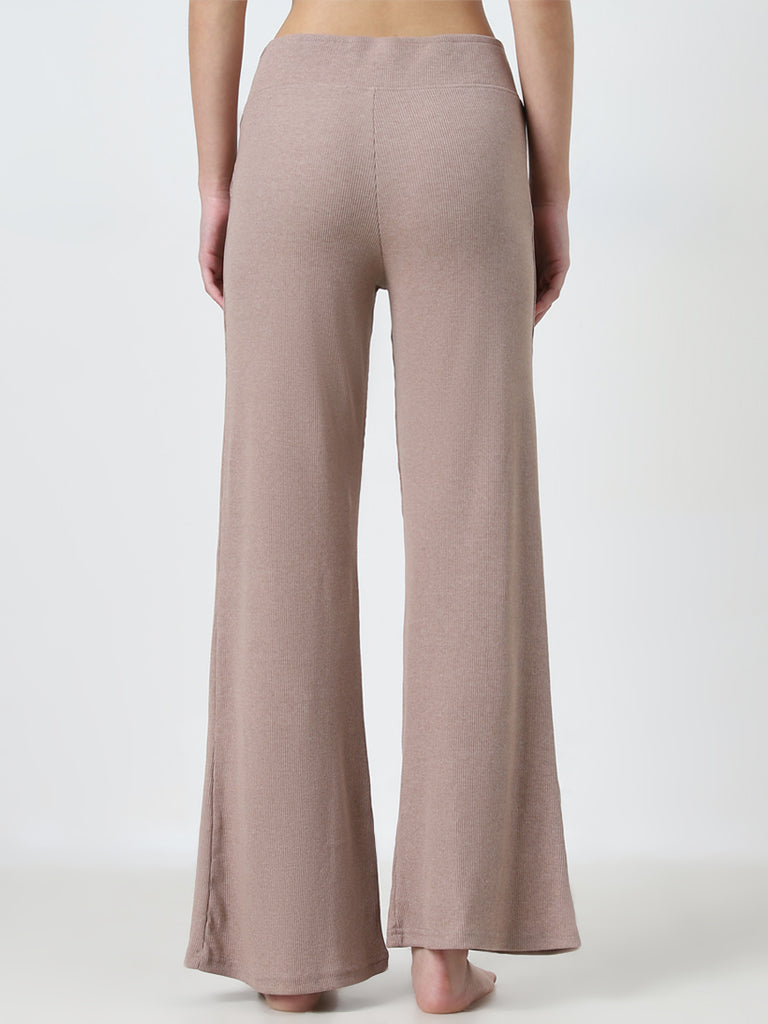 Superstar Beige Ribbed High-Rise Flared Pants