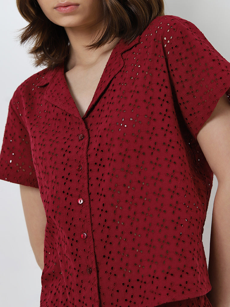 Superstar Red Schiffli Design Cotton Shirt