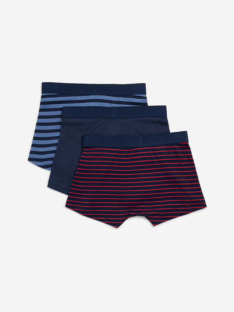 Y&F Kids Navy Striped Cotton Briefs - Pack of 3