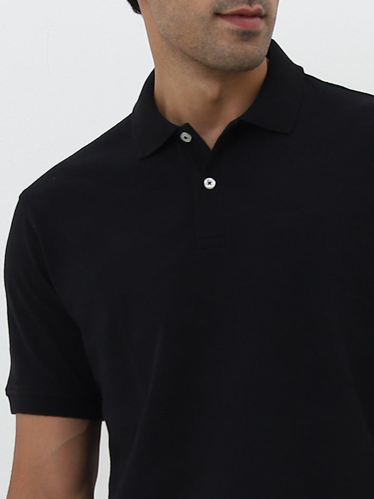 WES Casuals Black Relaxed-Fit Polo T-Shirt