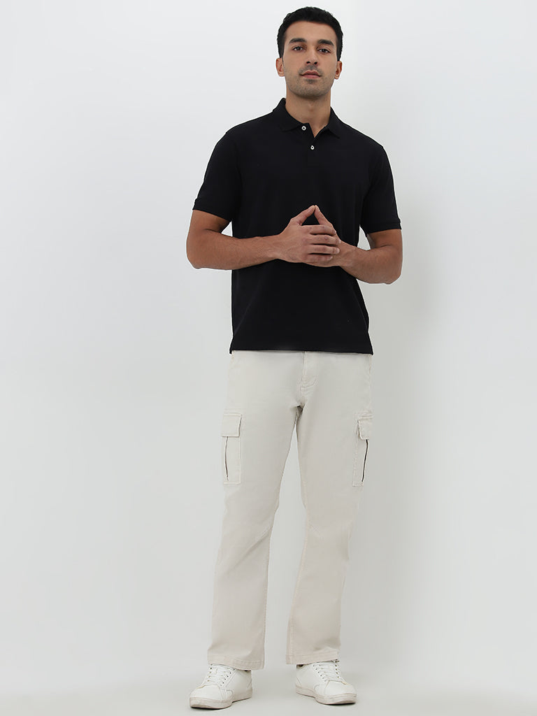 WES Casuals Black Relaxed-Fit Polo T-Shirt