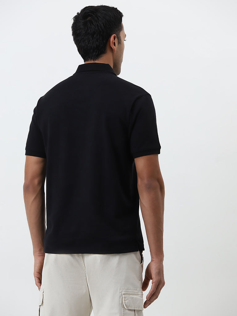 WES Casuals Black Relaxed-Fit Polo T-Shirt