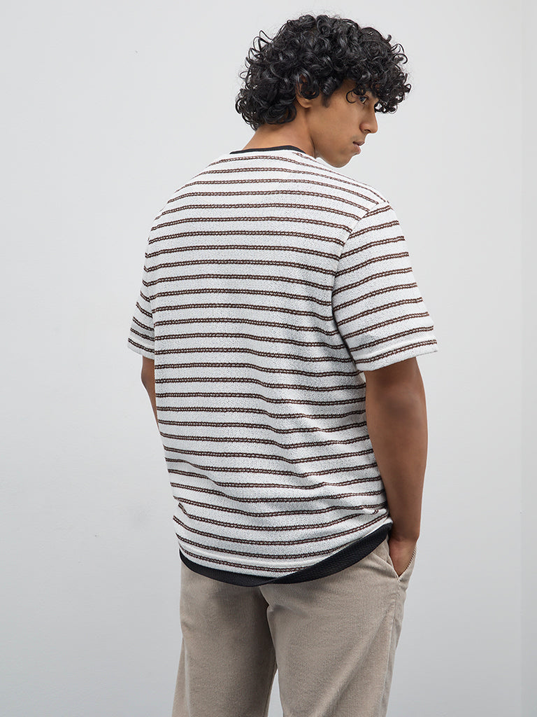 WES Casuals Off-White Striped Relaxed-Fit T-Shirt