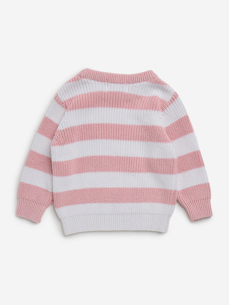 HOP Baby Pink Striped Cotton Sweater