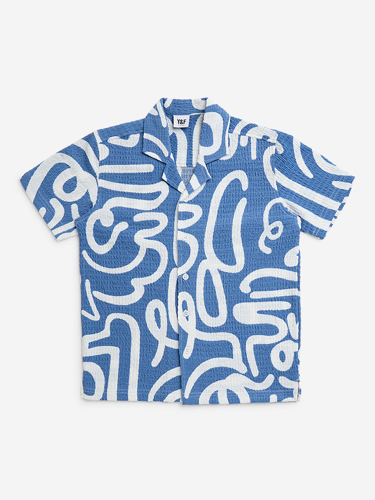 Y&F Kids Blue Abstract Printed Resort-Fit Shirt