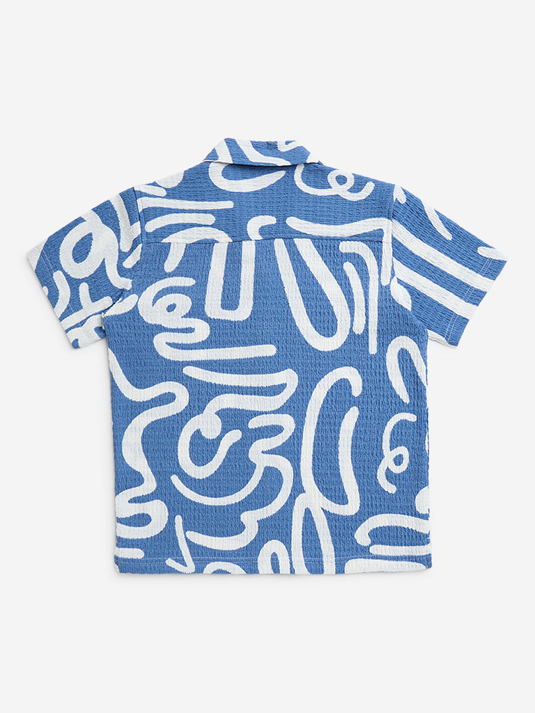 Y&F Kids Blue Abstract Printed Resort-Fit Shirt