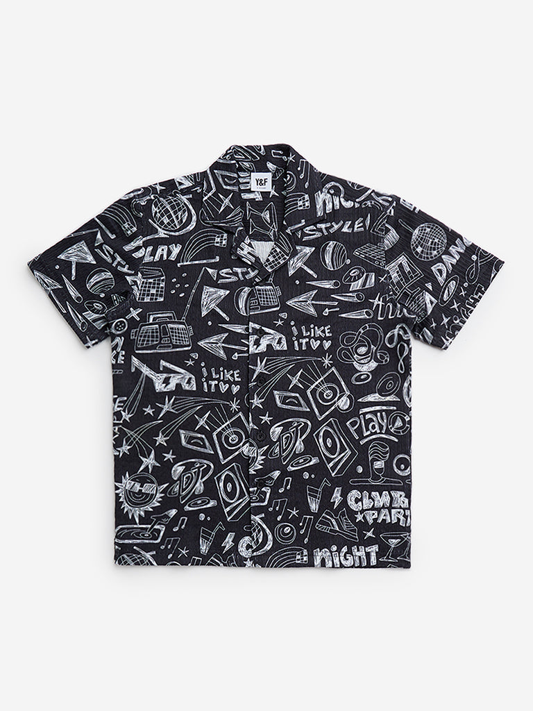 Y&F Kids Black Abstract Design Resort-Fit Shirt