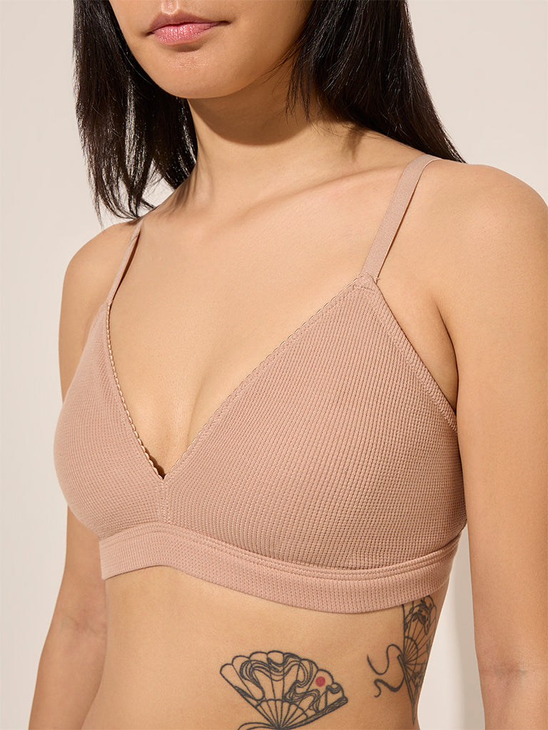 Superstar Beige Waffle-Textured Padded Bra