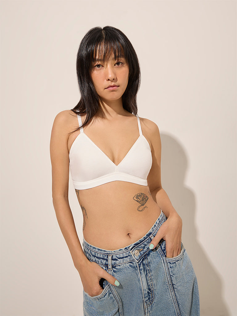 Superstar White Waffle-Textured Padded Bra