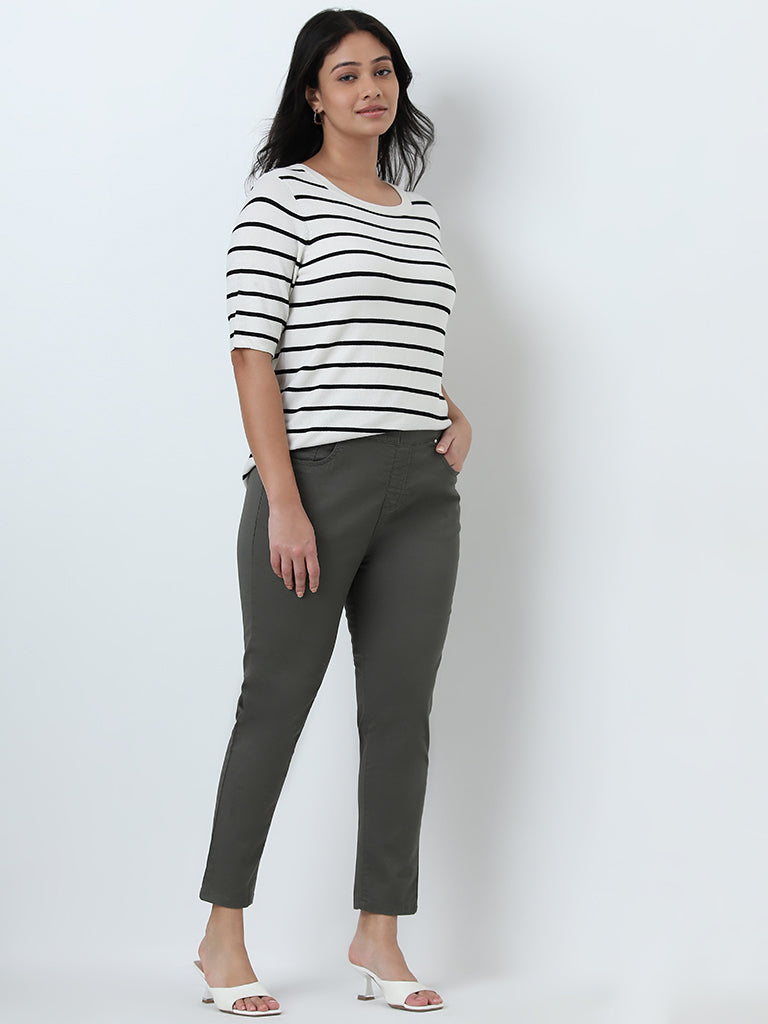 Gia Olive Solid High-Rise Cotton Blend Pants