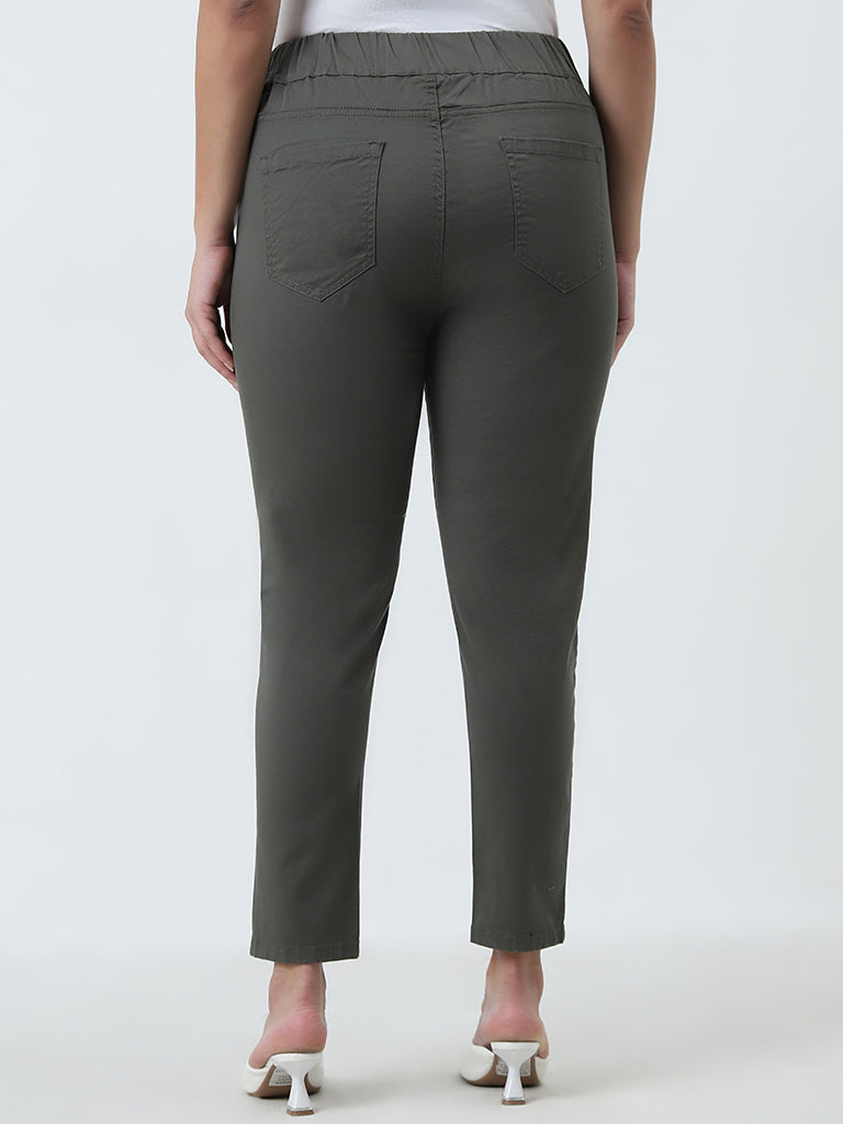 Gia Olive Solid High-Rise Cotton Blend Pants