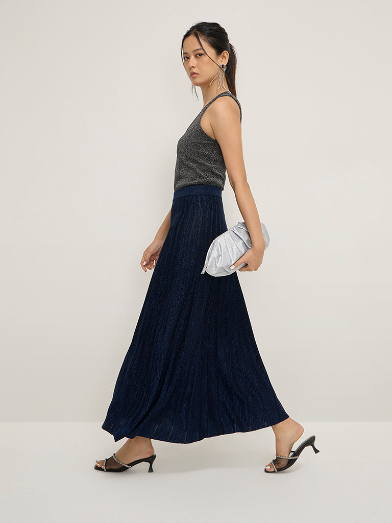 Wardrobe Navy High-Rise Accordion Skirt