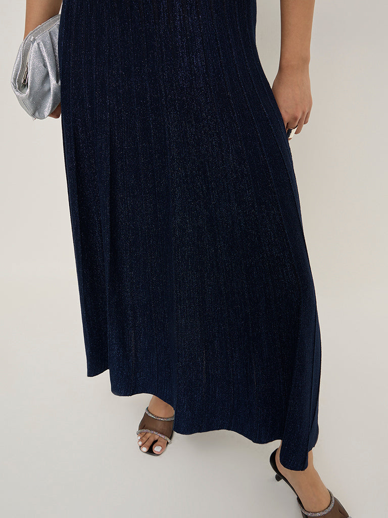 Wardrobe Navy High-Rise Accordion Skirt