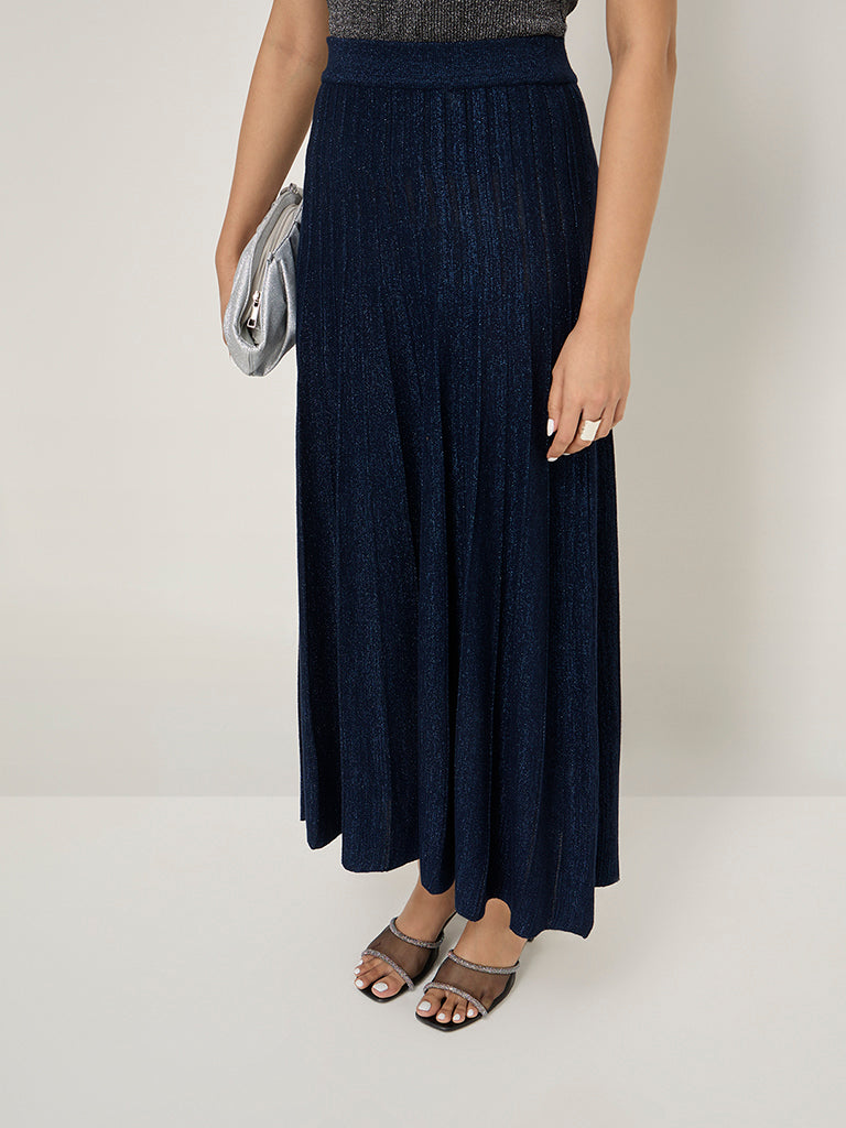 Wardrobe Navy High-Rise Accordion Skirt