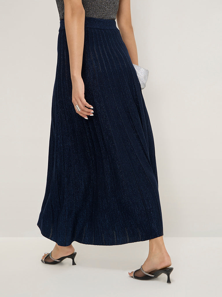 Wardrobe Navy High-Rise Accordion Skirt