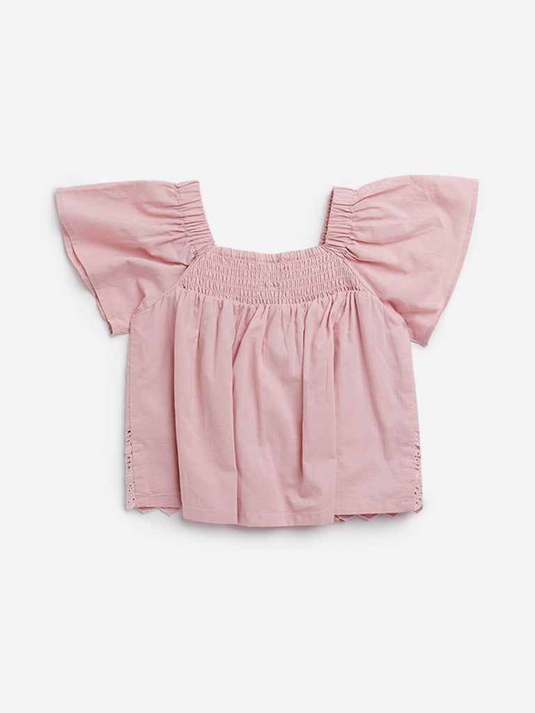 HOP Kids Dusty Pink Crochet-Detailed Cotton Top