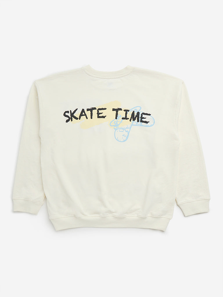 Y&F Kids Off-White Text Printed Sweatshirt