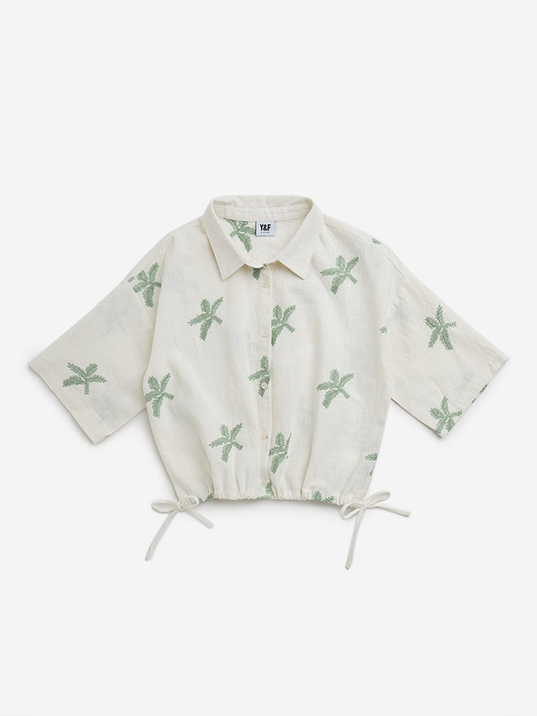 Y&F Kids Off-White Tropical Printed Cotton Shirt