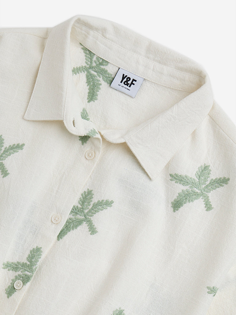 Y&F Kids Off-White Tropical Printed Cotton Shirt