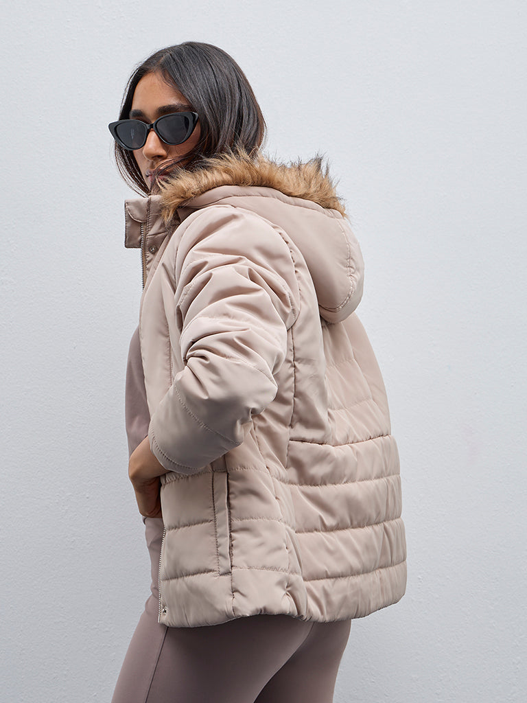 LOV Beige Quilted Puffer Jacket