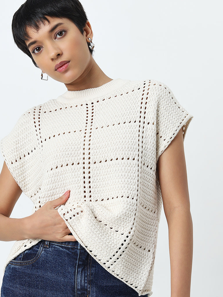 LOV Off-White Crochet Detailed Cotton Top