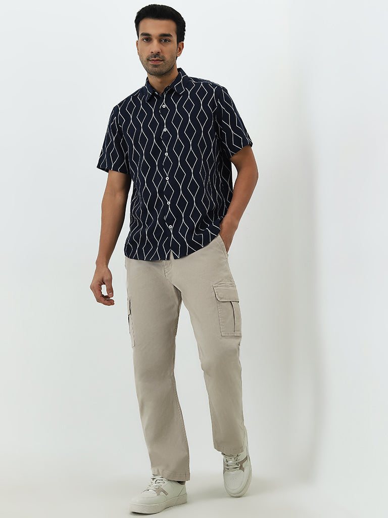 Ascot Navy Geometric Printed Relaxed-Fit Shirt