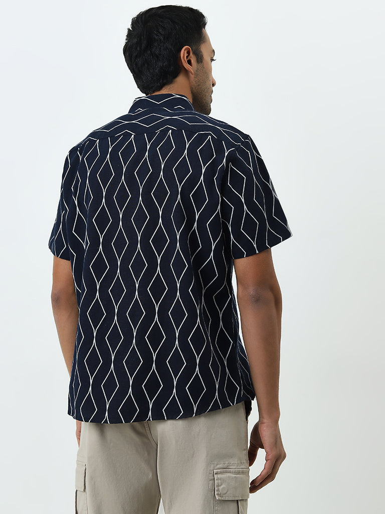 Ascot Navy Geometric Printed Relaxed-Fit Shirt