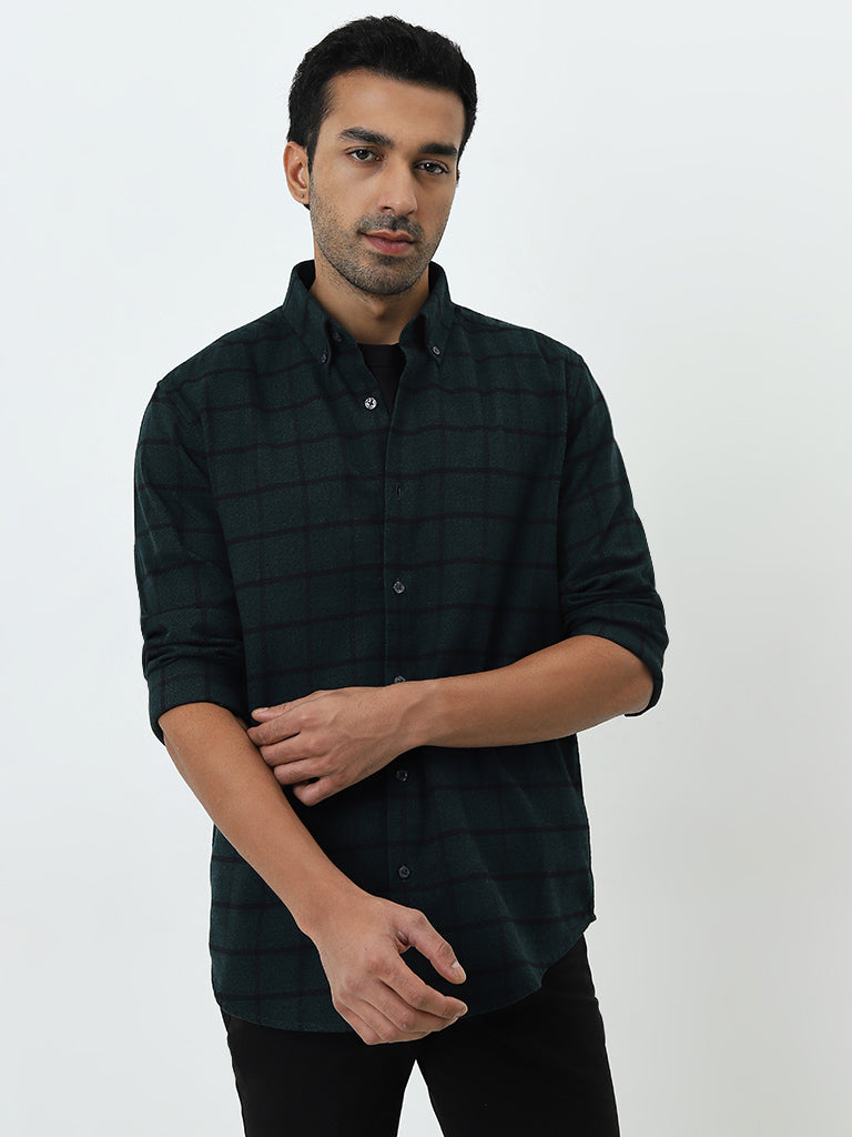 Ascot Green Checkered Relaxed-Fit Cotton Shirt