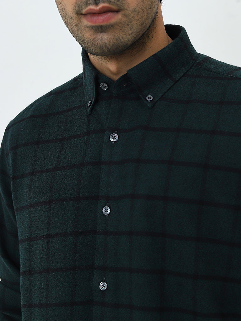 Ascot Green Checkered Relaxed-Fit Cotton Shirt