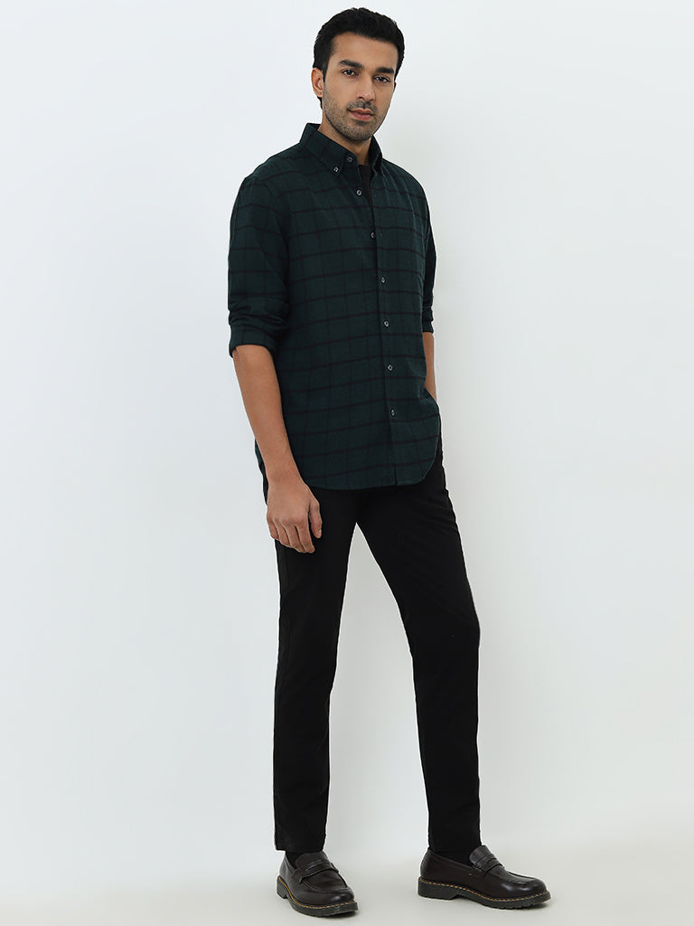 Ascot Green Checkered Relaxed-Fit Cotton Shirt