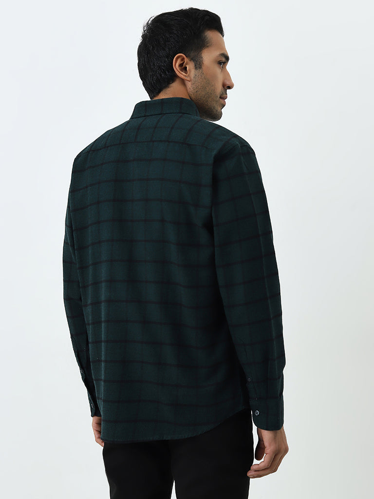 Ascot Green Checkered Relaxed-Fit Cotton Shirt