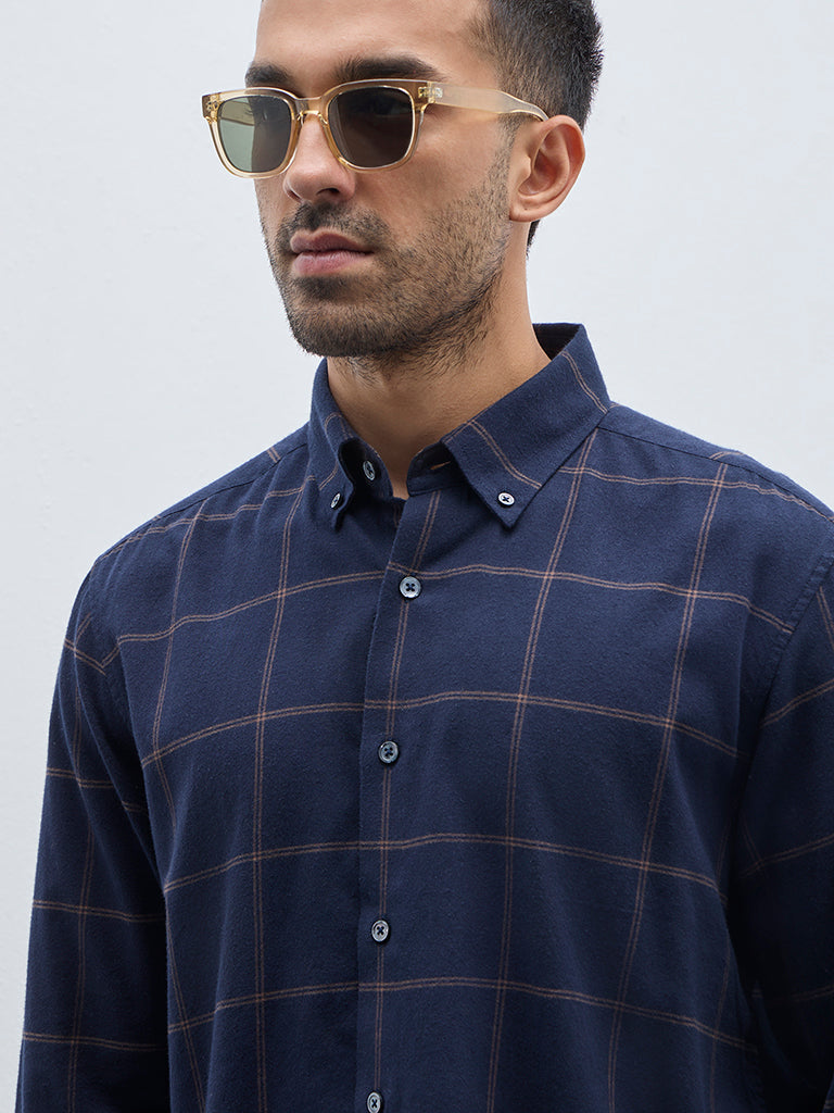 Ascot Navy Checks Design Relaxed-Fit Cotton Shirt