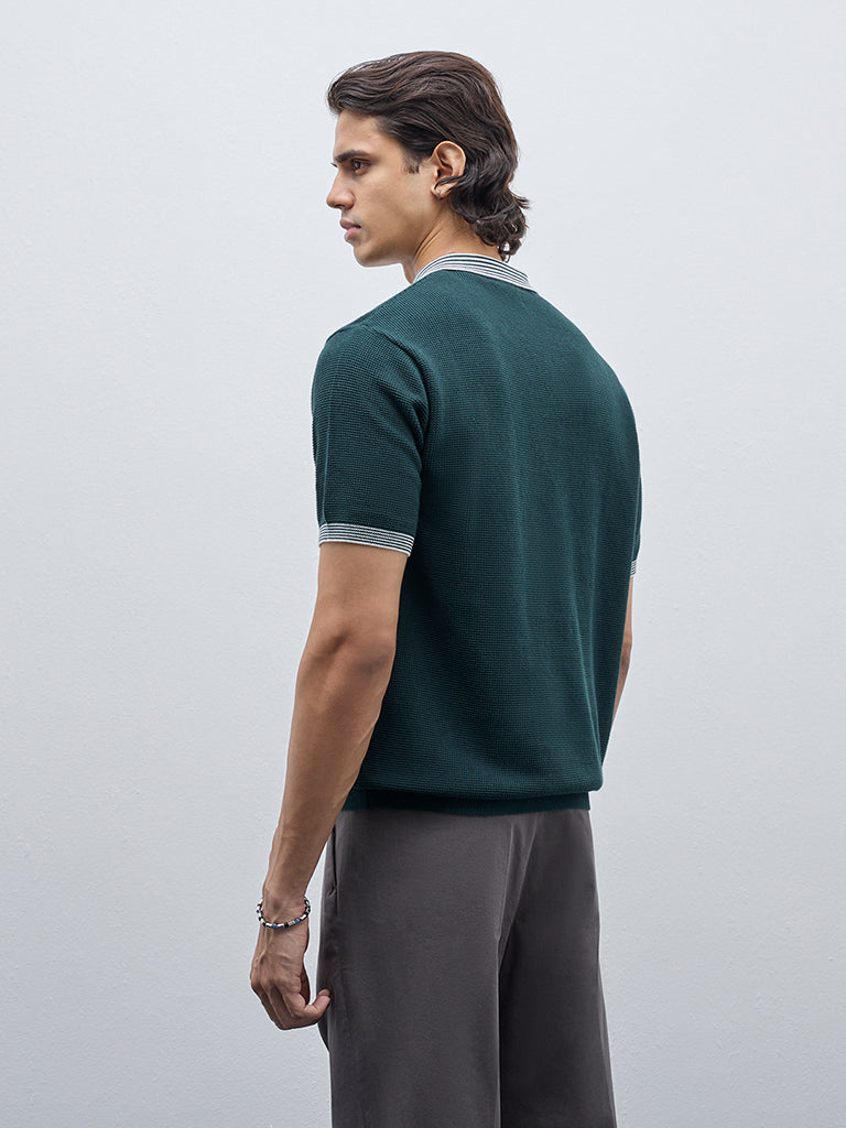 Ascot Green Textured Relaxed-Fit Cotton T-Shirt