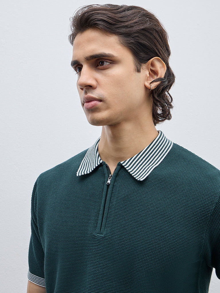 Ascot Green Textured Relaxed-Fit Cotton T-Shirt