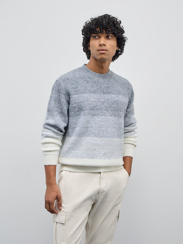 WES Casuals Grey Ombre Design Relaxed-Fit Sweater