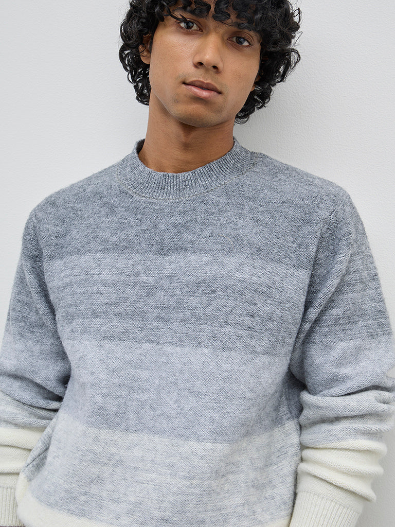 WES Casuals Grey Ombre Design Relaxed-Fit Sweater