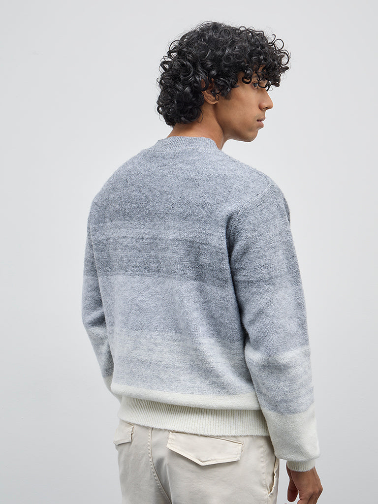 WES Casuals Grey Ombre Design Relaxed-Fit Sweater