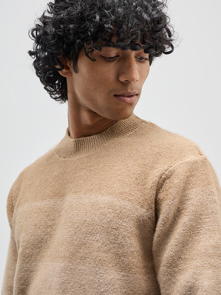 WES Casuals Brown Ombre Finish Relaxed-Fit Sweater