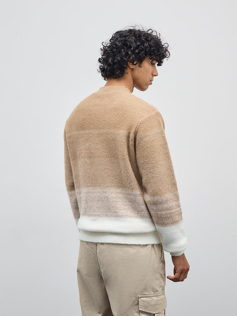 WES Casuals Brown Ombre Finish Relaxed-Fit Sweater