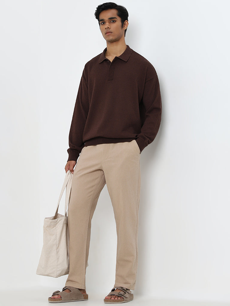 ETA Taupe Relaxed-Fit Mid-Rise Cotton Chinos