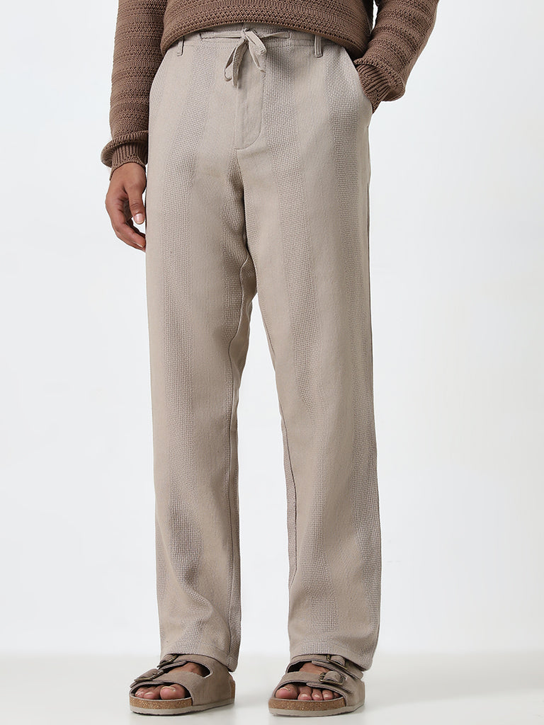 ETA Taupe Knitted Relaxed-Fit Mid-Rise Cotton Chinos