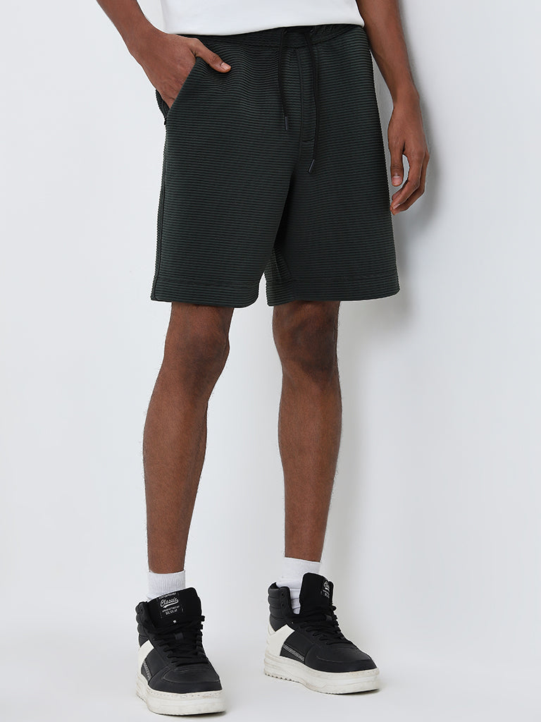 Studiofit Olive Ribbed Relaxed-Fit Mid-Rise Shorts