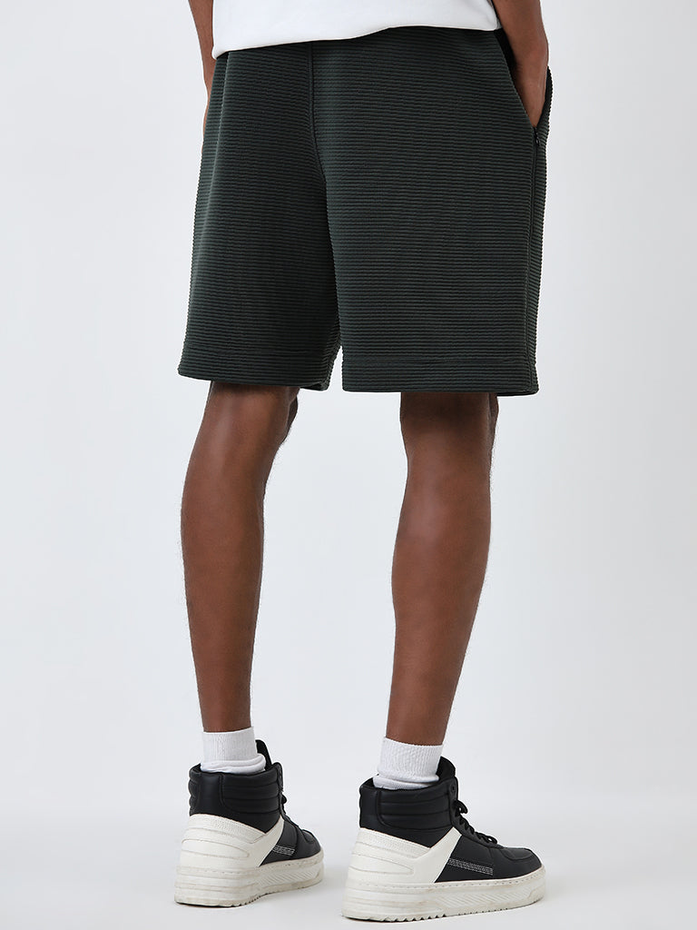 Studiofit Olive Ribbed Relaxed-Fit Mid-Rise Shorts