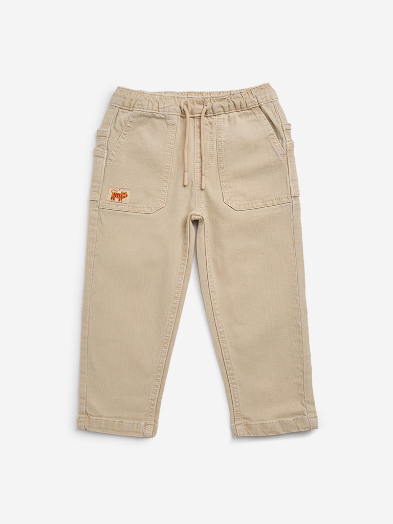 HOP Kids Beige Relaxed - Fit Mid - Rise Jeans